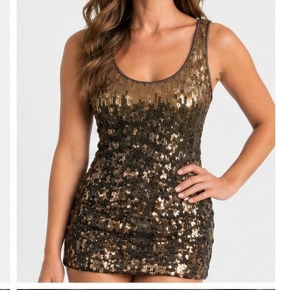 Express Sequin Mini Dress Medium Gold Brown NWT Ombre Sparkle Party Night Out